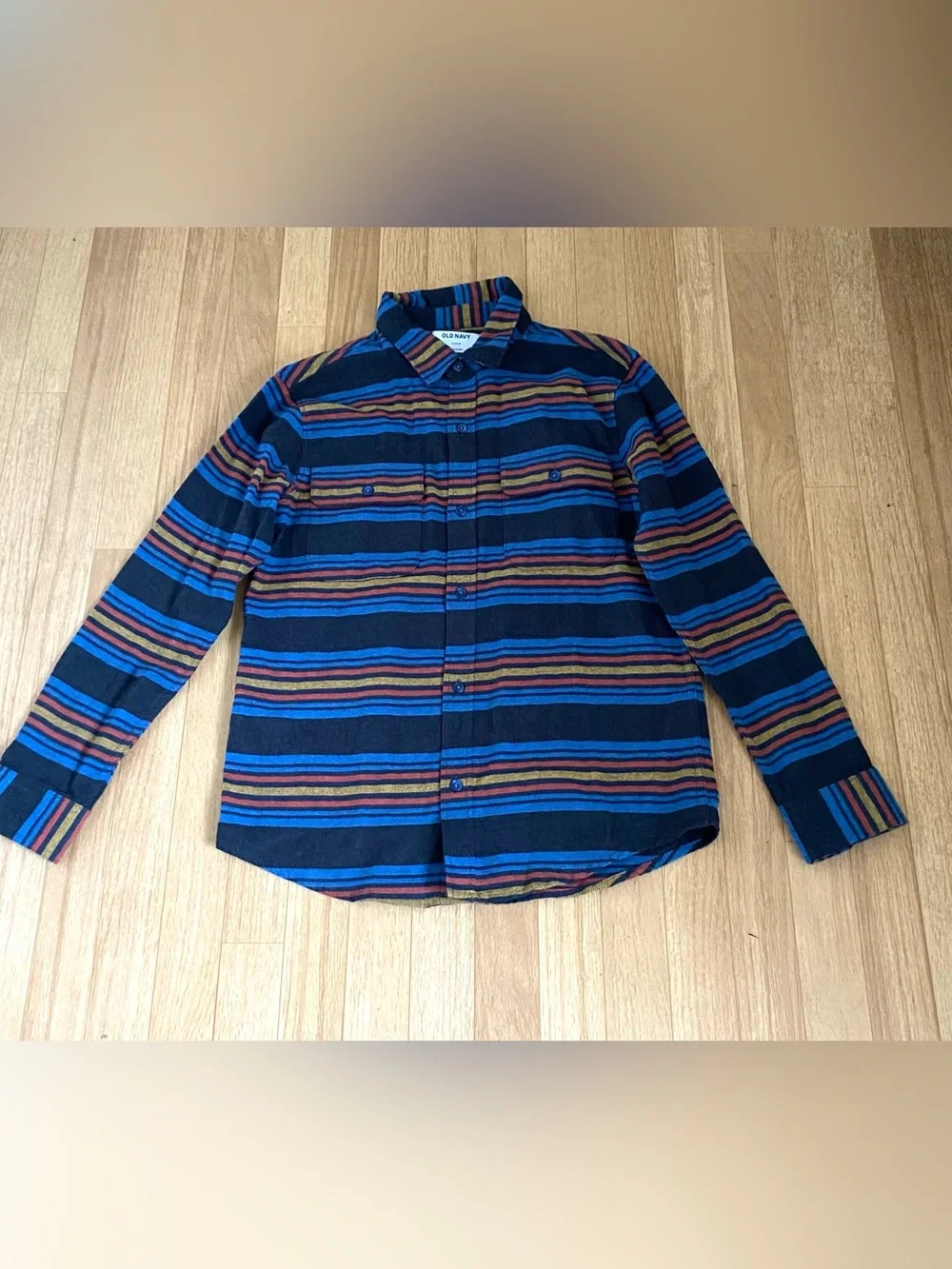 Old Navy Boys Striped Multicolor Flannel Button-Up Shirt Size XL (14-16)